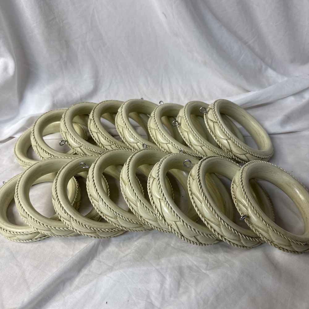 16 Vintage Ornate Carved Rope Design Curtain IVORY Rod Rings 4" French Country